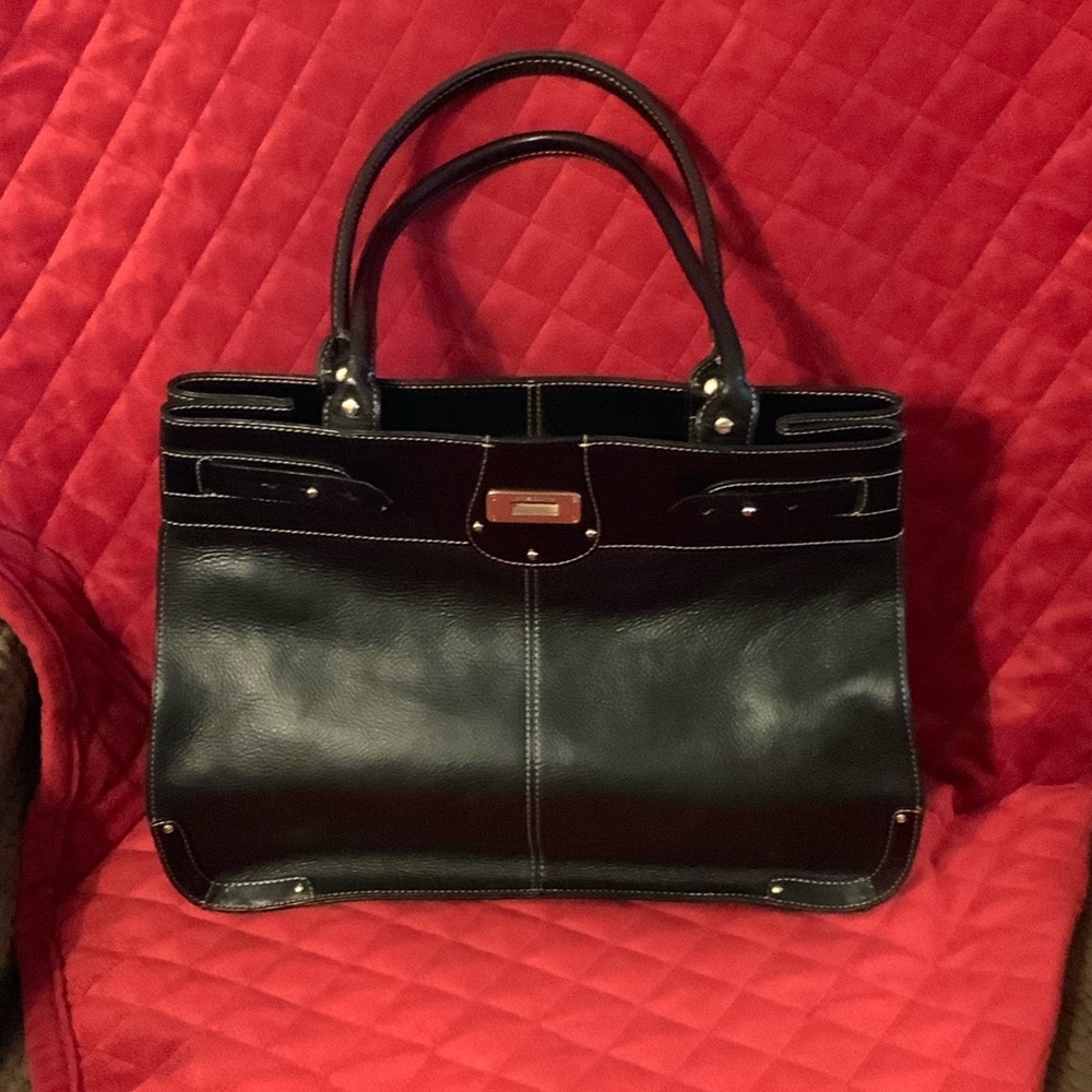 Liz Claiborne Black and Dark Brown Leather Shoulder Bag